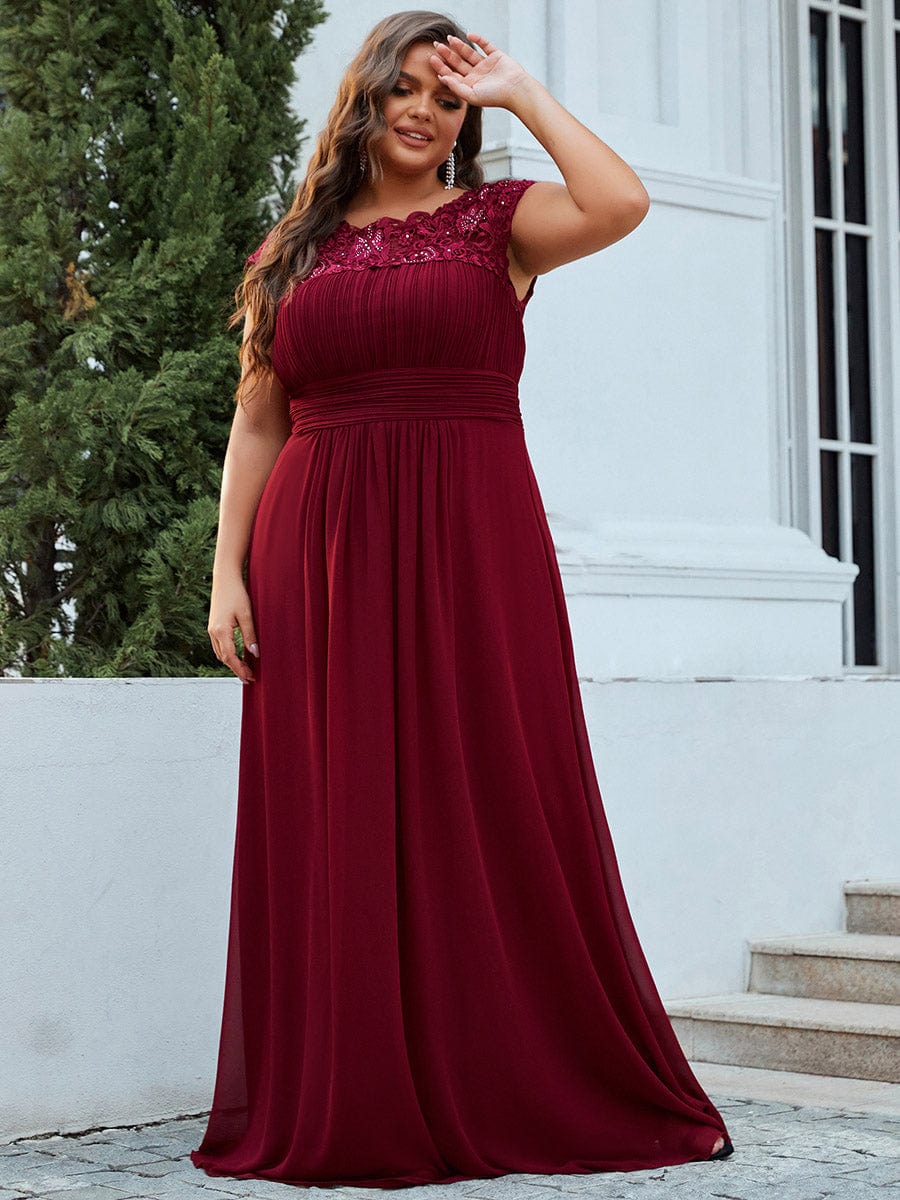 Custom Size Flattering Cap Sleeve Chiffon Bridesmaid Dress #color_Burgundy