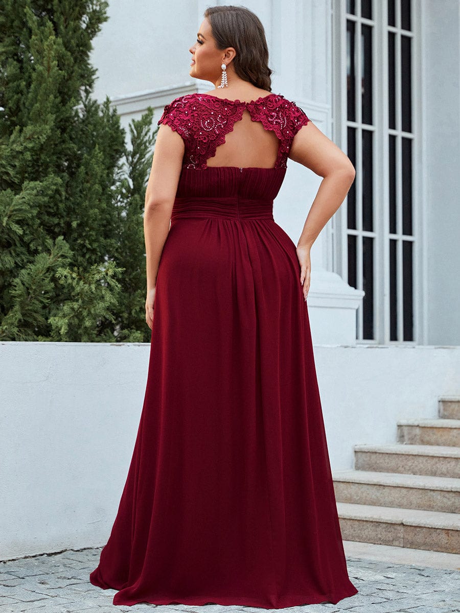 Custom Size Flattering Cap Sleeve Chiffon Bridesmaid Dress #color_Burgundy