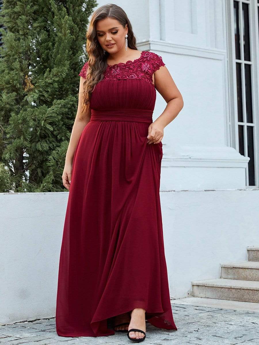 Custom Size Elegant Flattering Maxi Plus Size Evening Dress #color_Burgundy