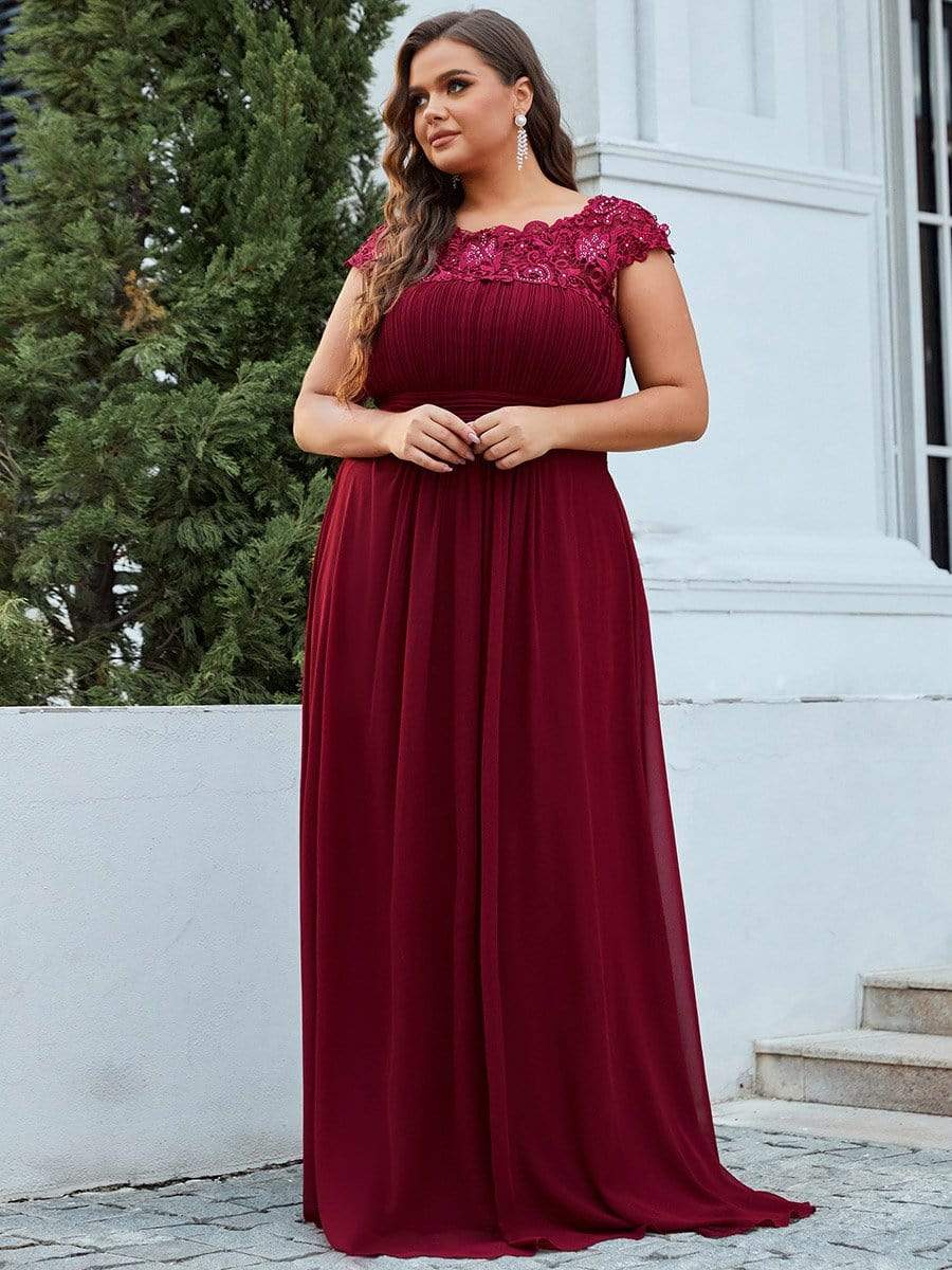 Custom Size Elegant Flattering Maxi Plus Size Evening Dress #color_Burgundy