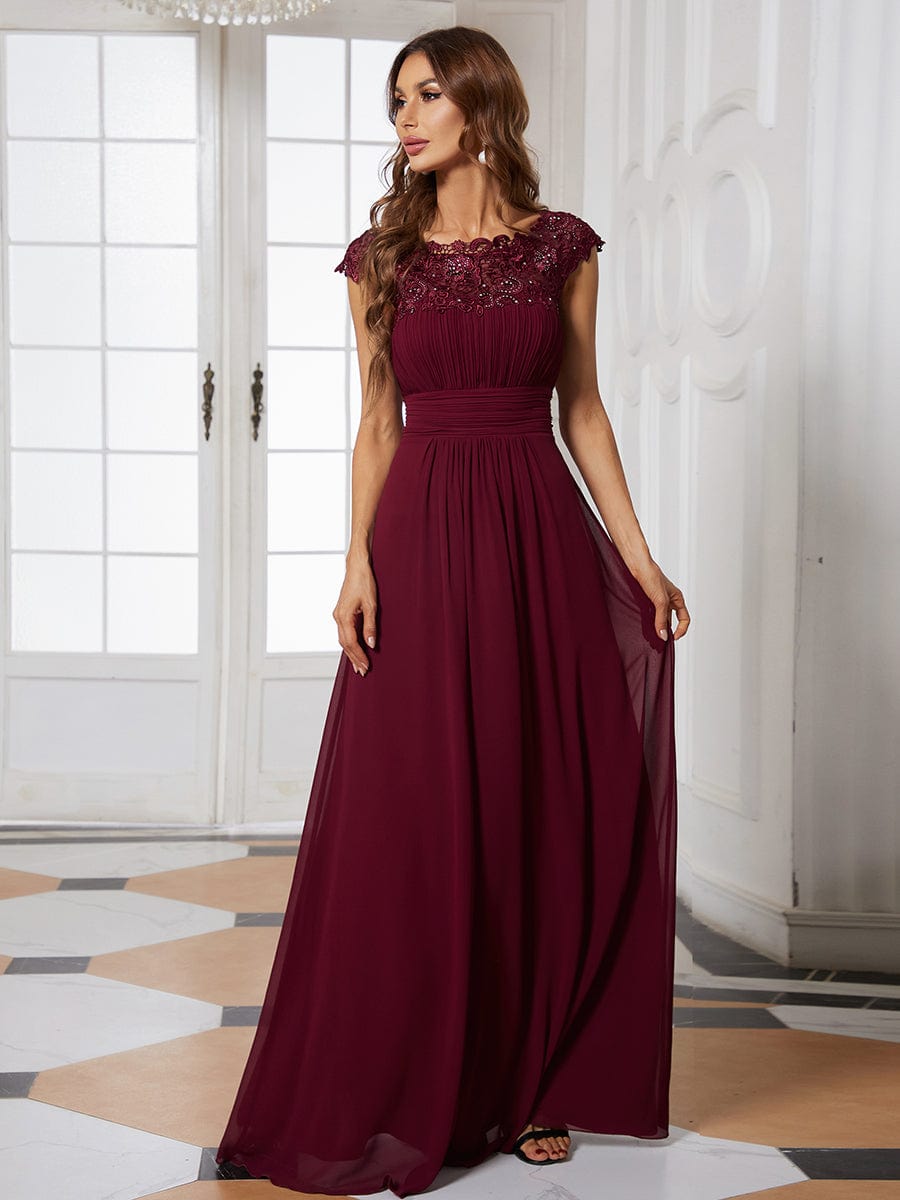 Custom Size Flattering Cap Sleeve Chiffon Bridesmaid Dress #color_Burgundy