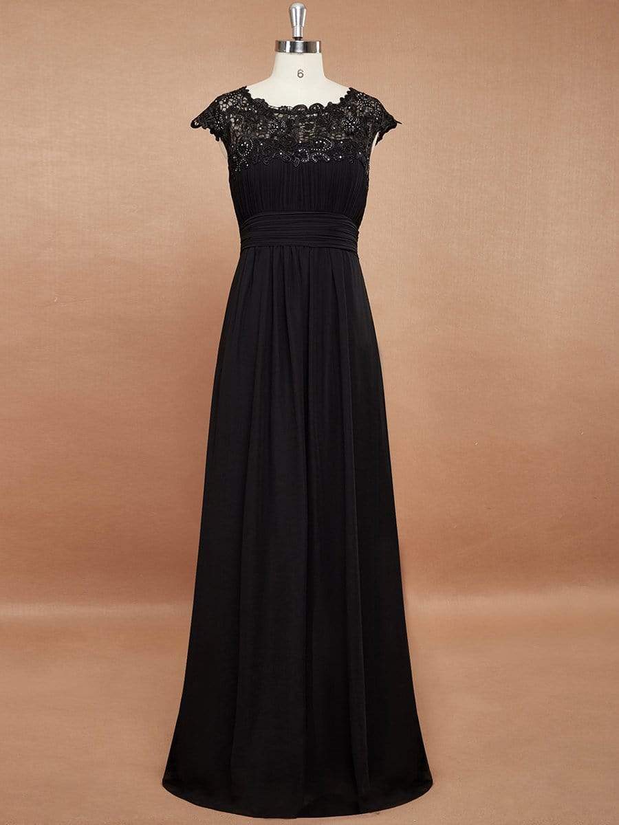 Custom Size Flattering Cap Sleeve Chiffon Bridesmaid Dress #color_Black