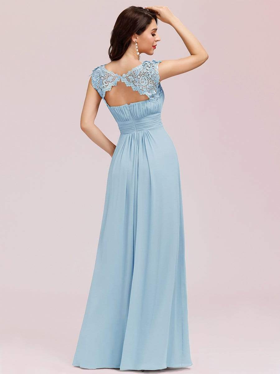 Custom Size Flattering Cap Sleeve Chiffon Bridesmaid Dress #color_Sky Blue