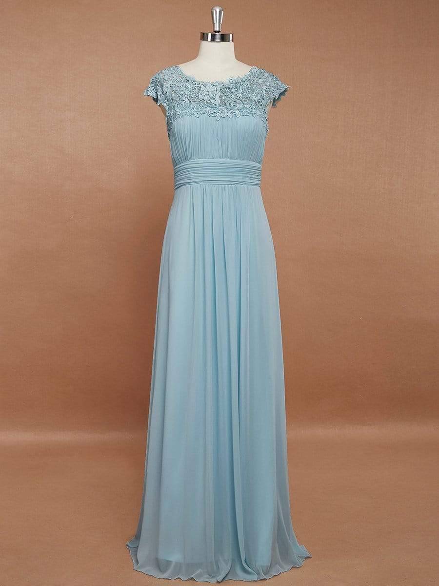 Custom Size Flattering Cap Sleeve Chiffon Bridesmaid Dress #color_Sky Blue