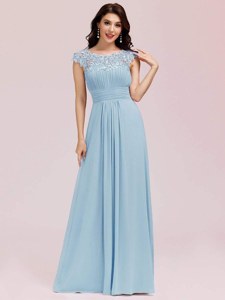 Custom Size Flattering Cap Sleeve Chiffon Bridesmaid Dress #color_Sky Blue