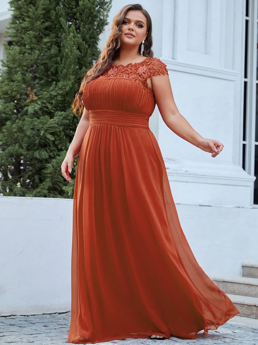 Custom Size Elegant Flattering Maxi Plus Size Evening Dress #color_Burnt Orange