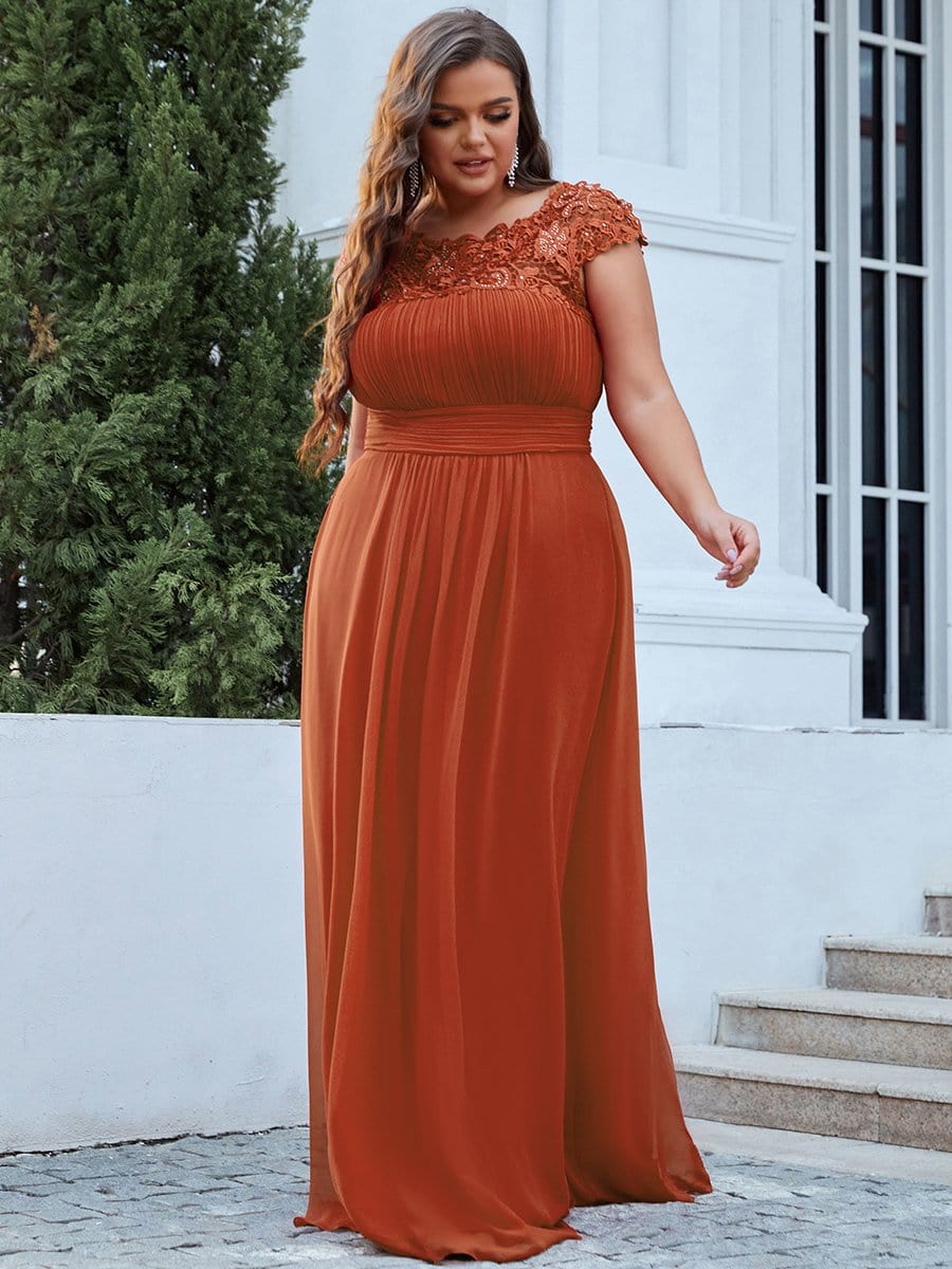 Custom Size Elegant Flattering Maxi Plus Size Evening Dress #color_Burnt Orange