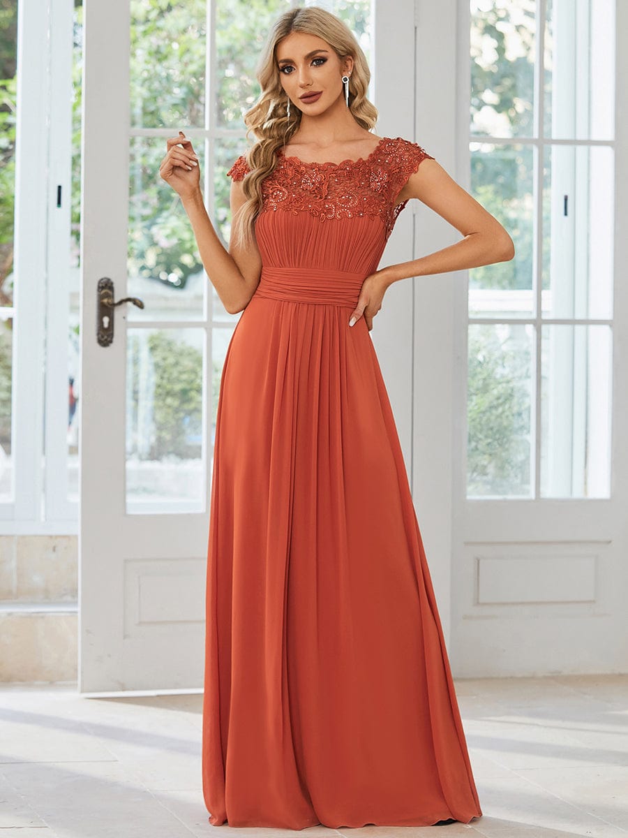 Flattering Cap Sleeve Chiffon Bridesmaid Dress #color_Burnt Orange