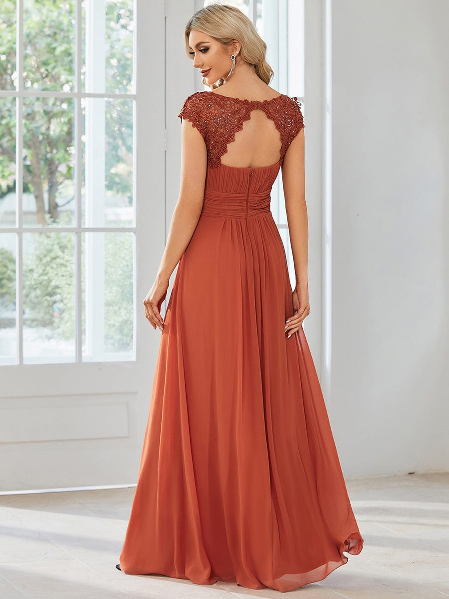 Flattering Cap Sleeve Chiffon Bridesmaid Dress #color_Burnt Orange