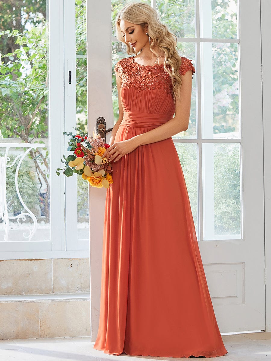 Flattering Cap Sleeve Chiffon Bridesmaid Dress #color_Burnt Orange