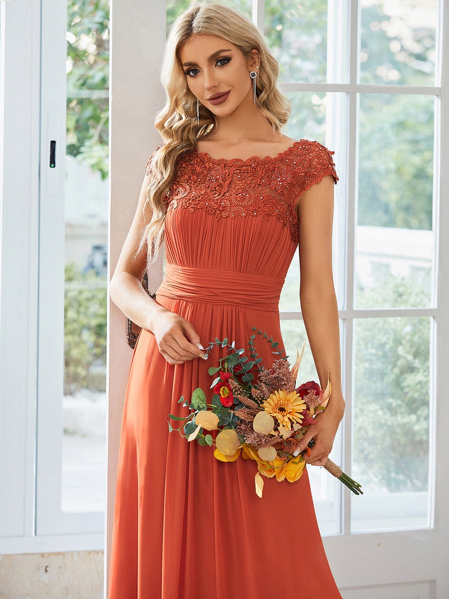 Flattering Cap Sleeve Chiffon Bridesmaid Dress #color_Burnt Orange