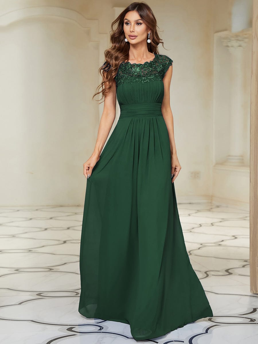 Flattering Cap Sleeve Chiffon Bridesmaid Dress #color_Dark Green