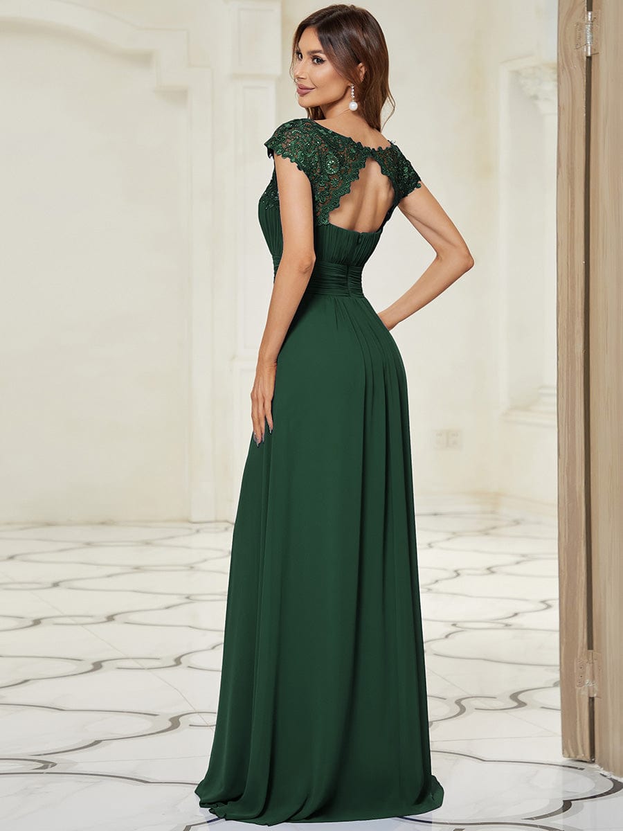 Flattering Cap Sleeve Chiffon Bridesmaid Dress #color_Dark Green