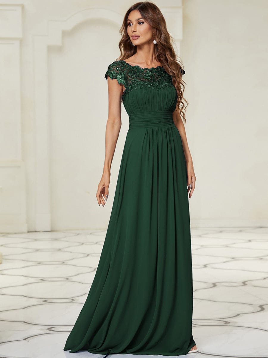 Flattering Cap Sleeve Chiffon Bridesmaid Dress #color_Dark Green