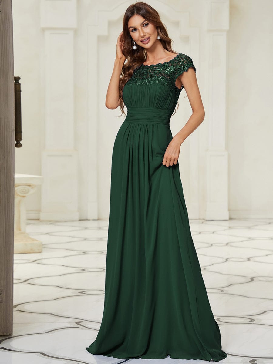 Flattering Cap Sleeve Chiffon Bridesmaid Dress #color_Dark Green