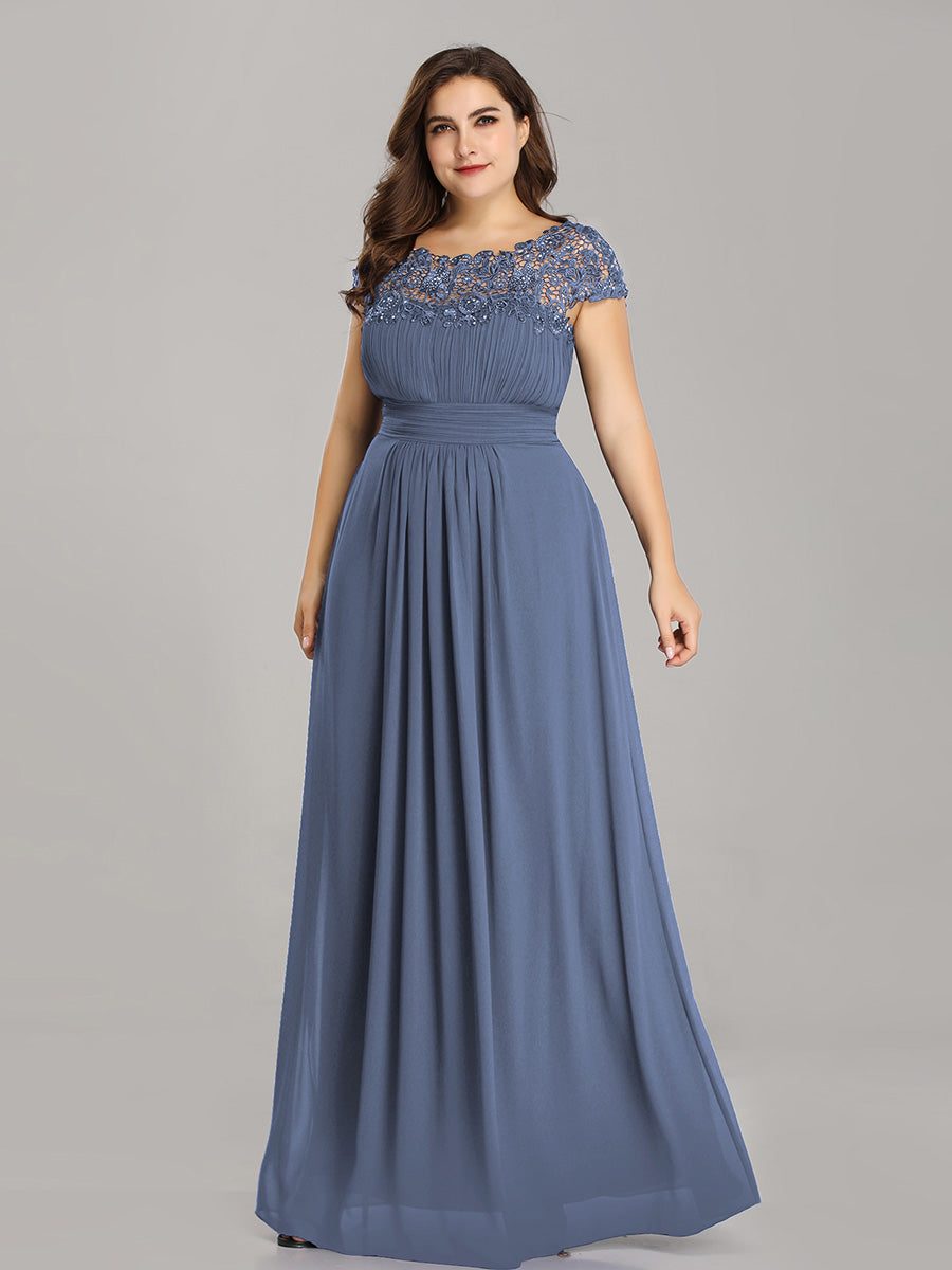 Flattering Cap Sleeve Chiffon Bridesmaid Dress in Dusty Blue #color_Dusty Blue