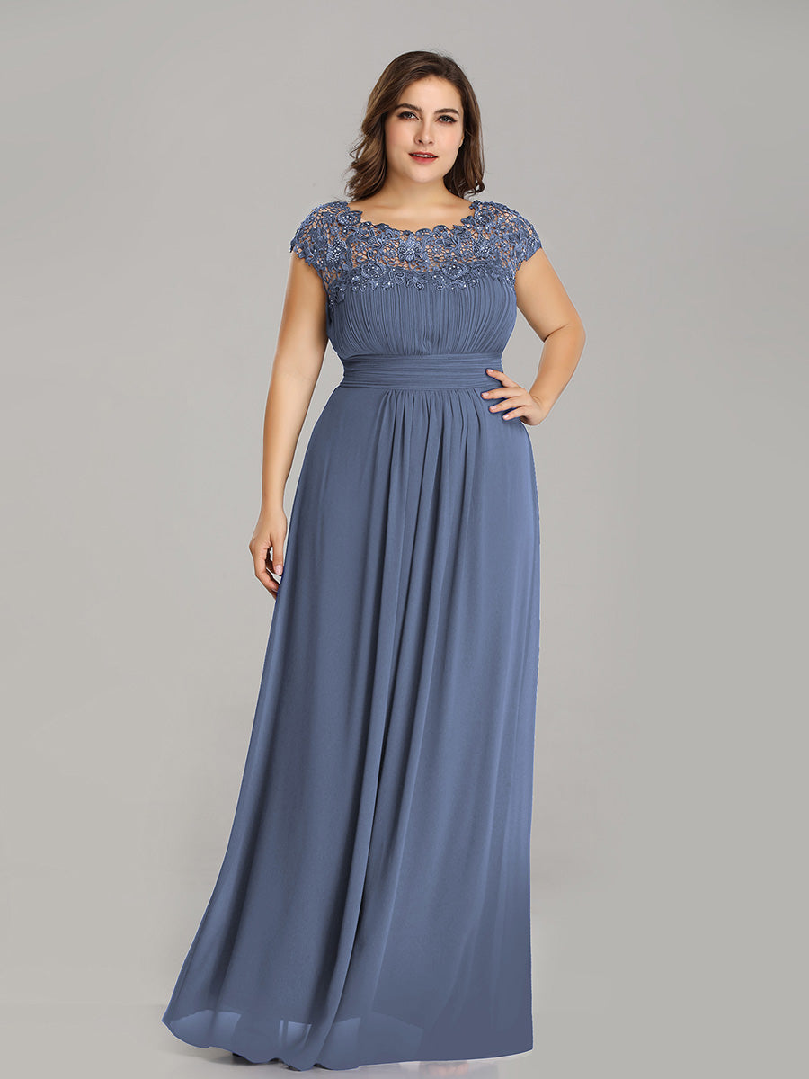 Flattering Cap Sleeve Chiffon Bridesmaid Dress in Dusty Blue #color_Dusty Blue