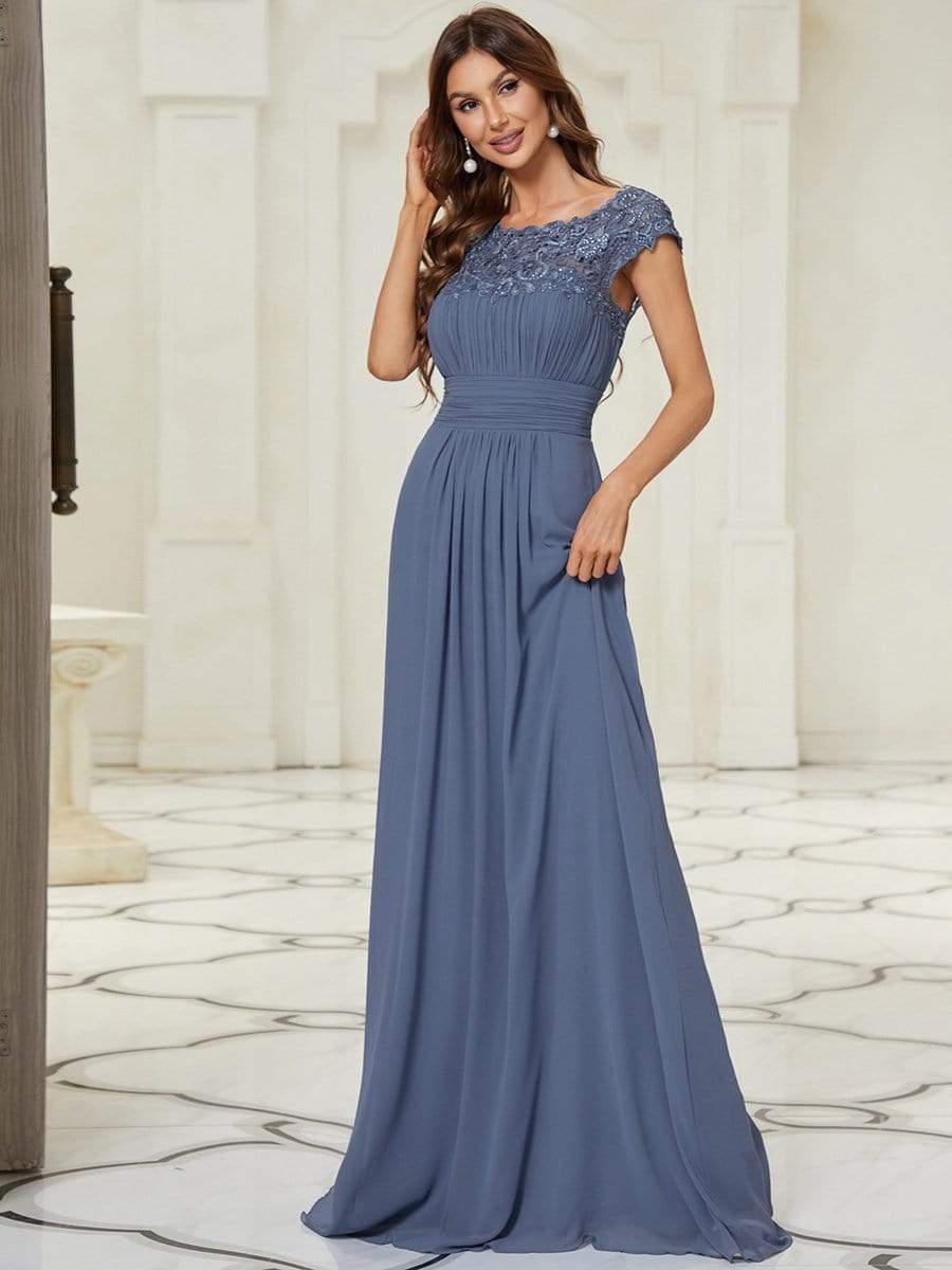 Custom Size Flattering Cap Sleeve Chiffon Bridesmaid Dress #color_Dusty Blue