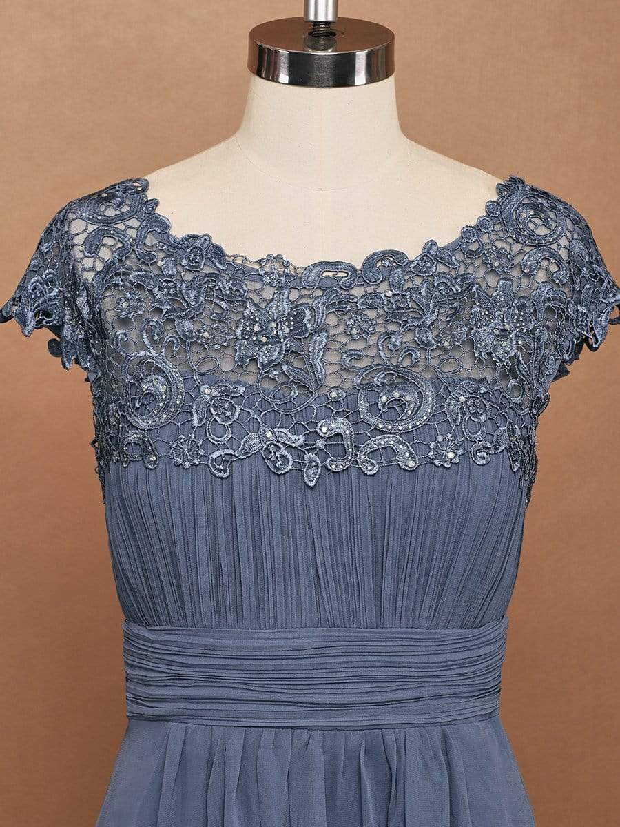 Maxi Long Lace Cap Sleeve Elegant Bridesmaid Dress #color_Dusty Blue