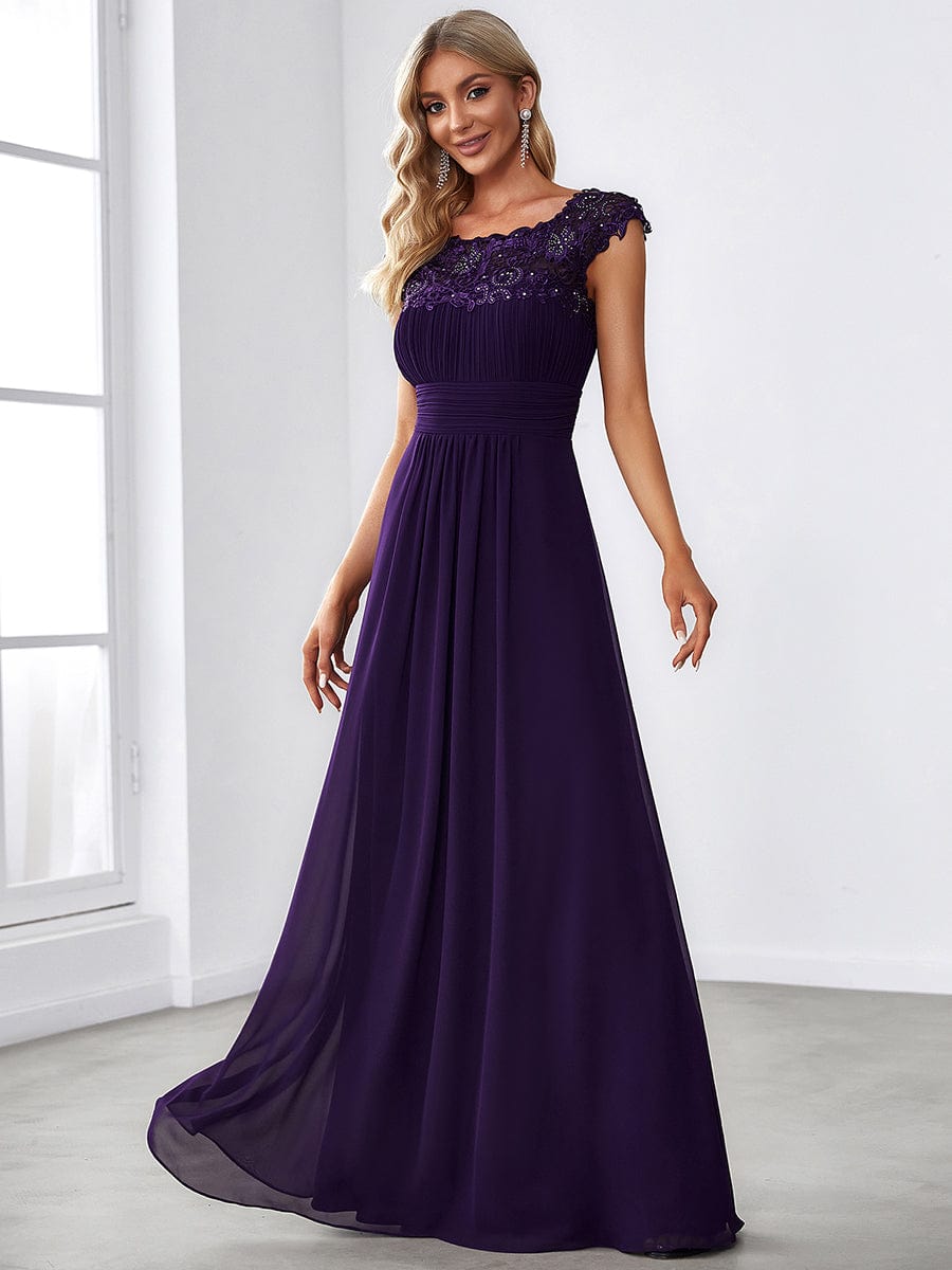 Flattering Cap Sleeve Chiffon Bridesmaid Dress #color_Dark Purple