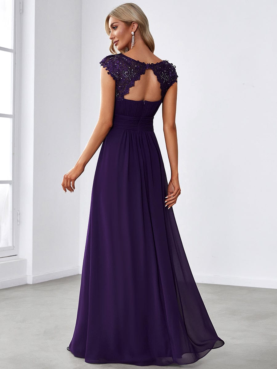 Flattering Cap Sleeve Chiffon Bridesmaid Dress #color_Dark Purple