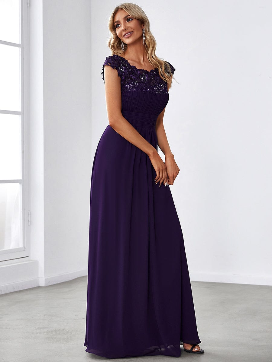 Flattering Cap Sleeve Chiffon Bridesmaid Dress #color_Dark Purple