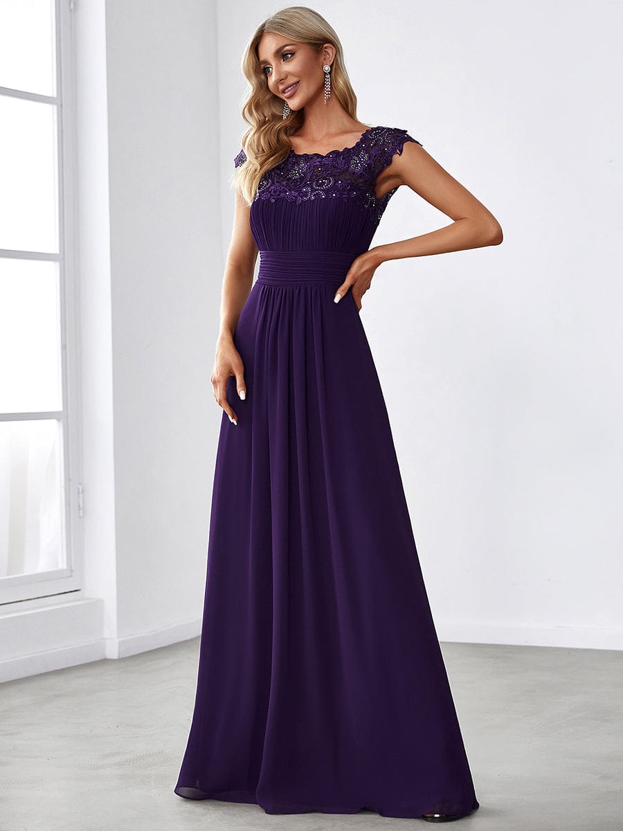 Flattering Cap Sleeve Chiffon Bridesmaid Dress #color_Dark Purple