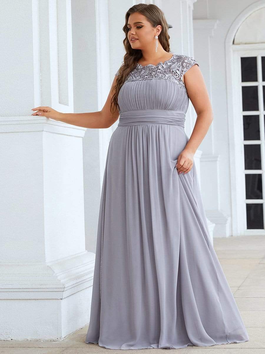 Custom Size Elegant Flattering Maxi Plus Size Evening Dress #color_Grey