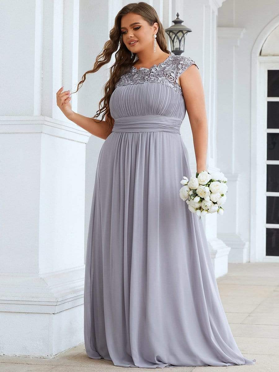 Custom Size Elegant Flattering Maxi Plus Size Evening Dress #color_Grey