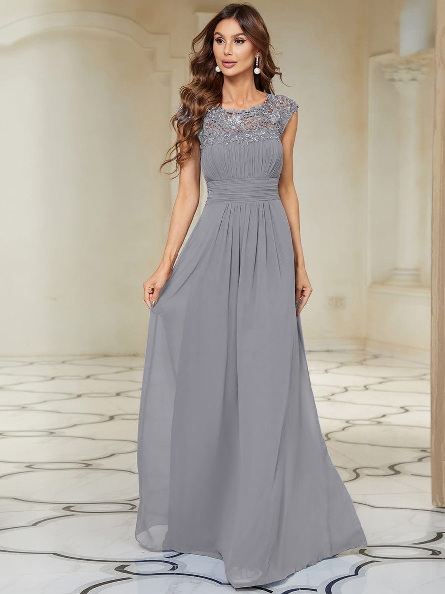 Flattering Cap Sleeve Chiffon Bridesmaid Dress #color_Grey