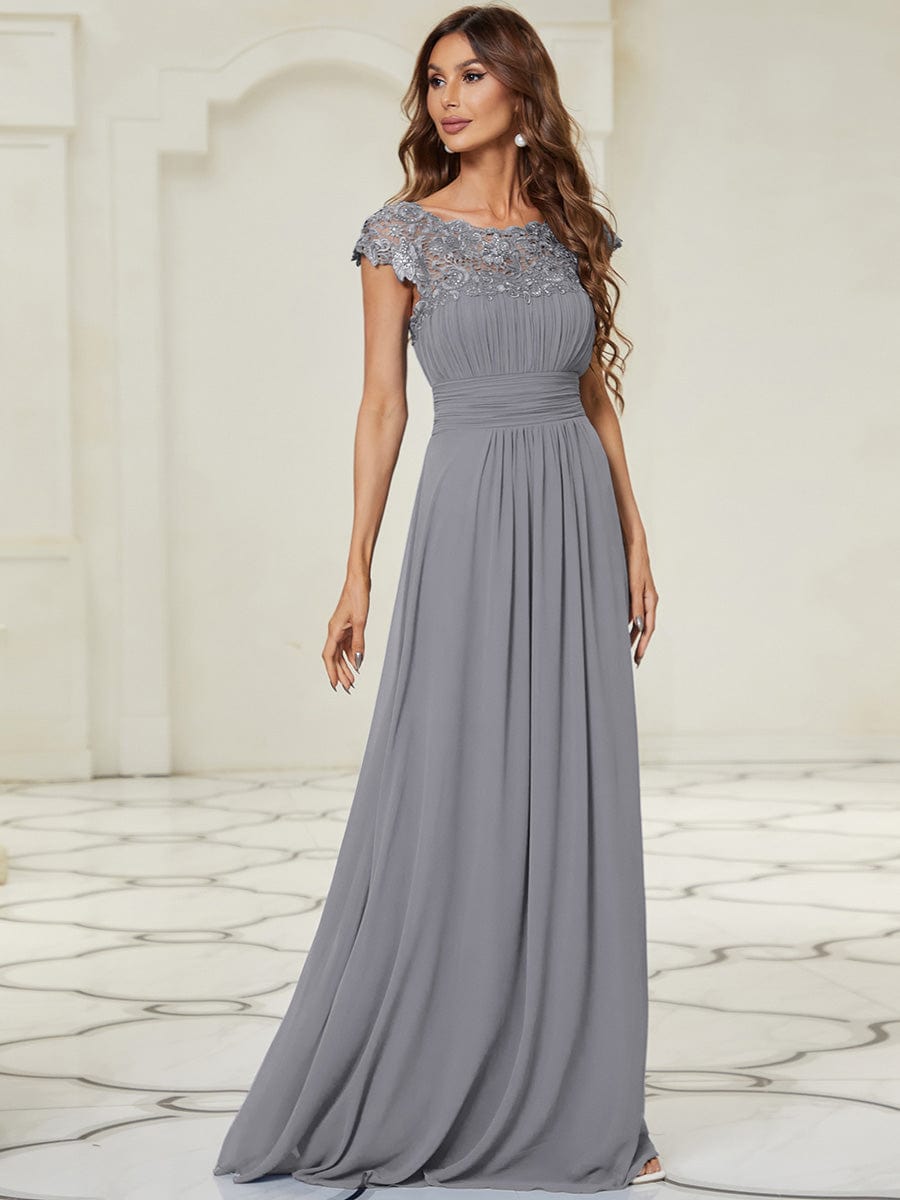 Flattering Cap Sleeve Chiffon Bridesmaid Dress #color_Grey