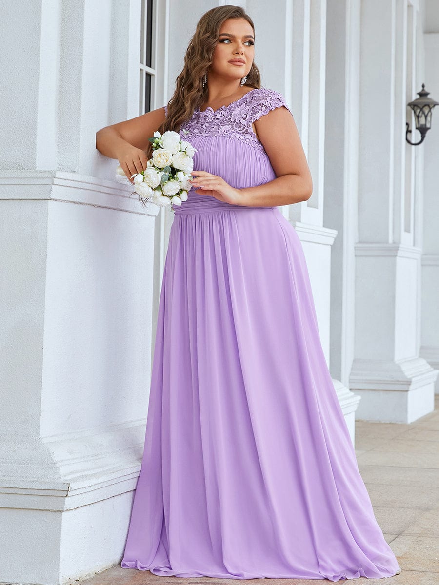 Maxi Long Lace Cap Sleeve Elegant Bridesmaid Dress #color_Lavender