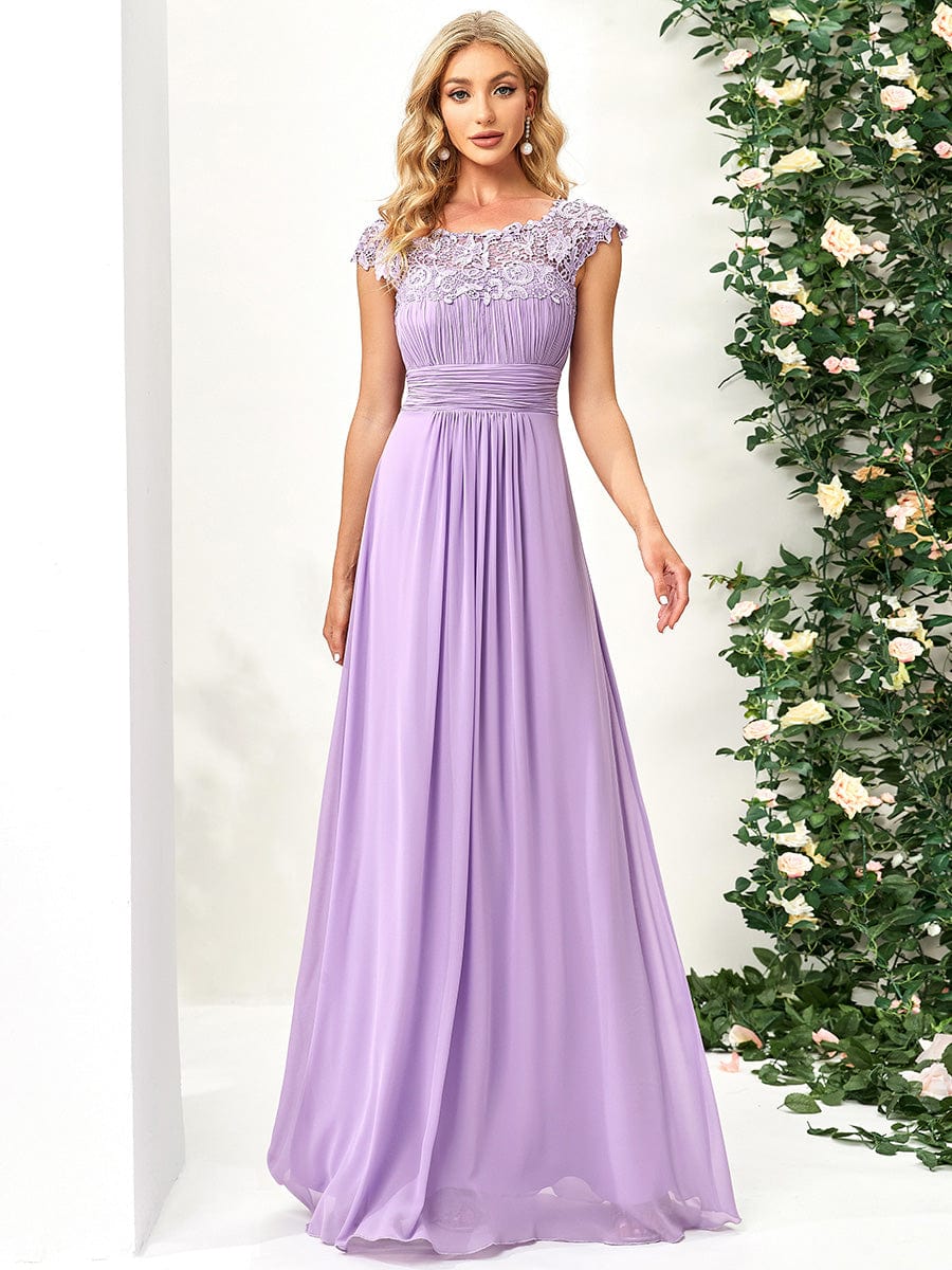 Flattering Cap Sleeve Chiffon Bridesmaid Dress #color_Lavender