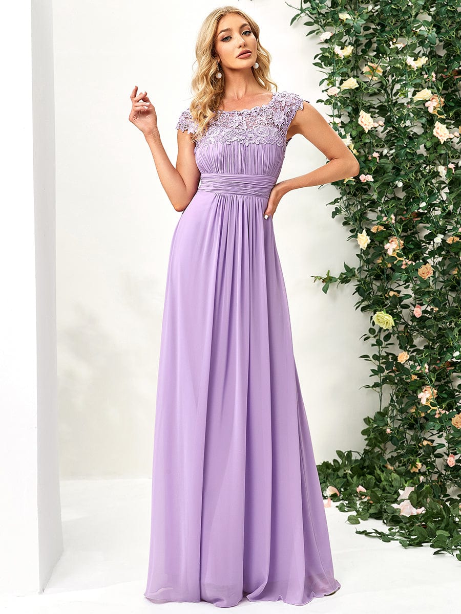 Flattering Cap Sleeve Chiffon Bridesmaid Dress #color_Lavender