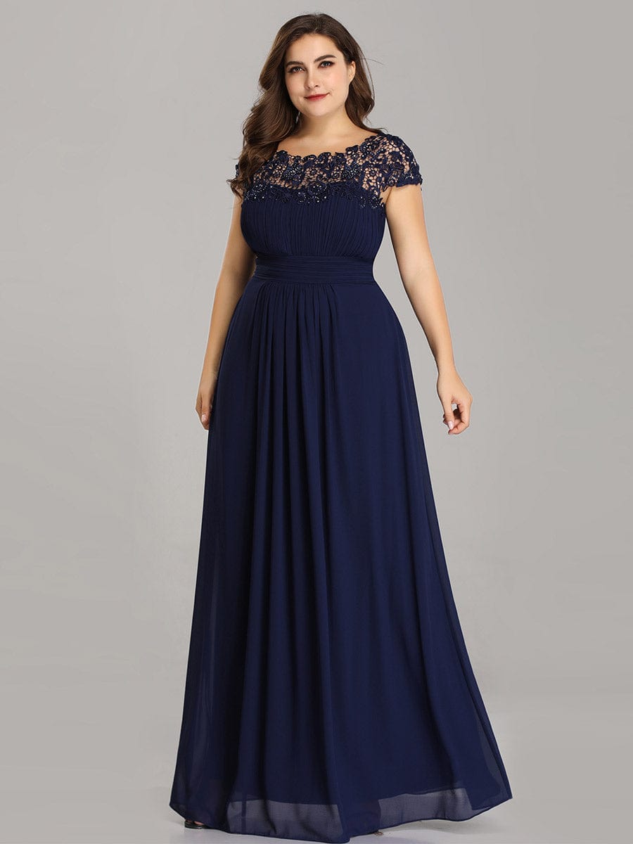 Custom Size Flattering Cap Sleeve Chiffon Bridesmaid Dress #color_Navy Blue