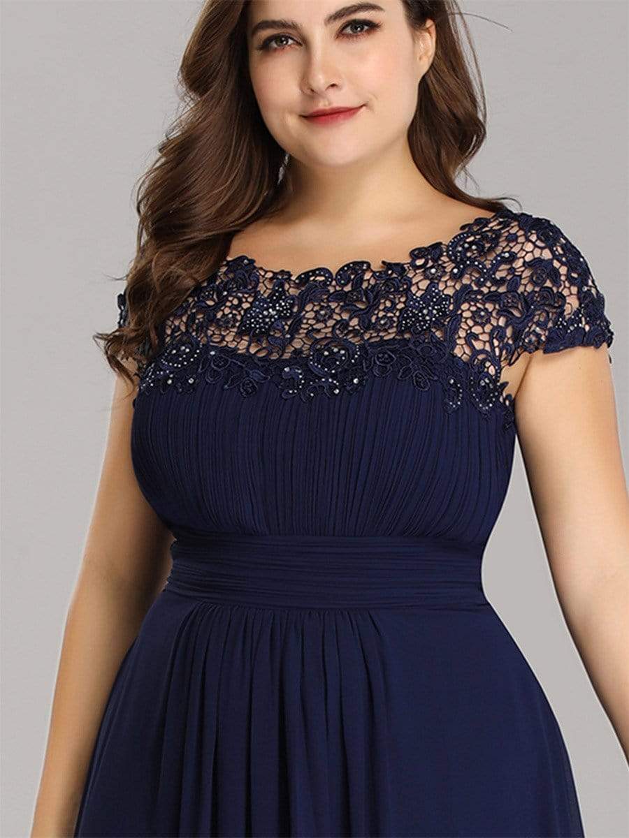 Custom Size Elegant Flattering Maxi Plus Size Evening Dress #color_Navy Blue