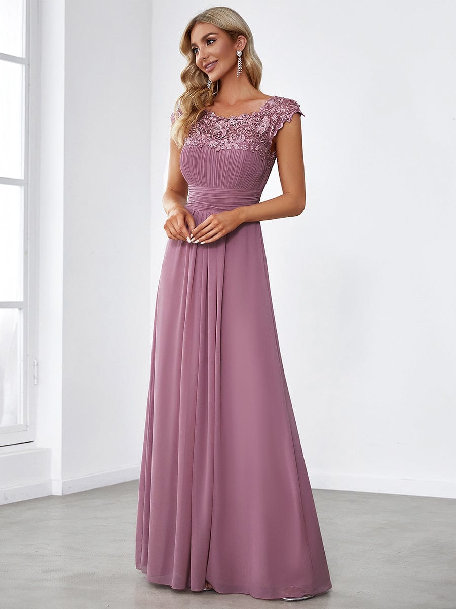 Custom Size Flattering Cap Sleeve Chiffon Bridesmaid Dress #color_Purple Orchid