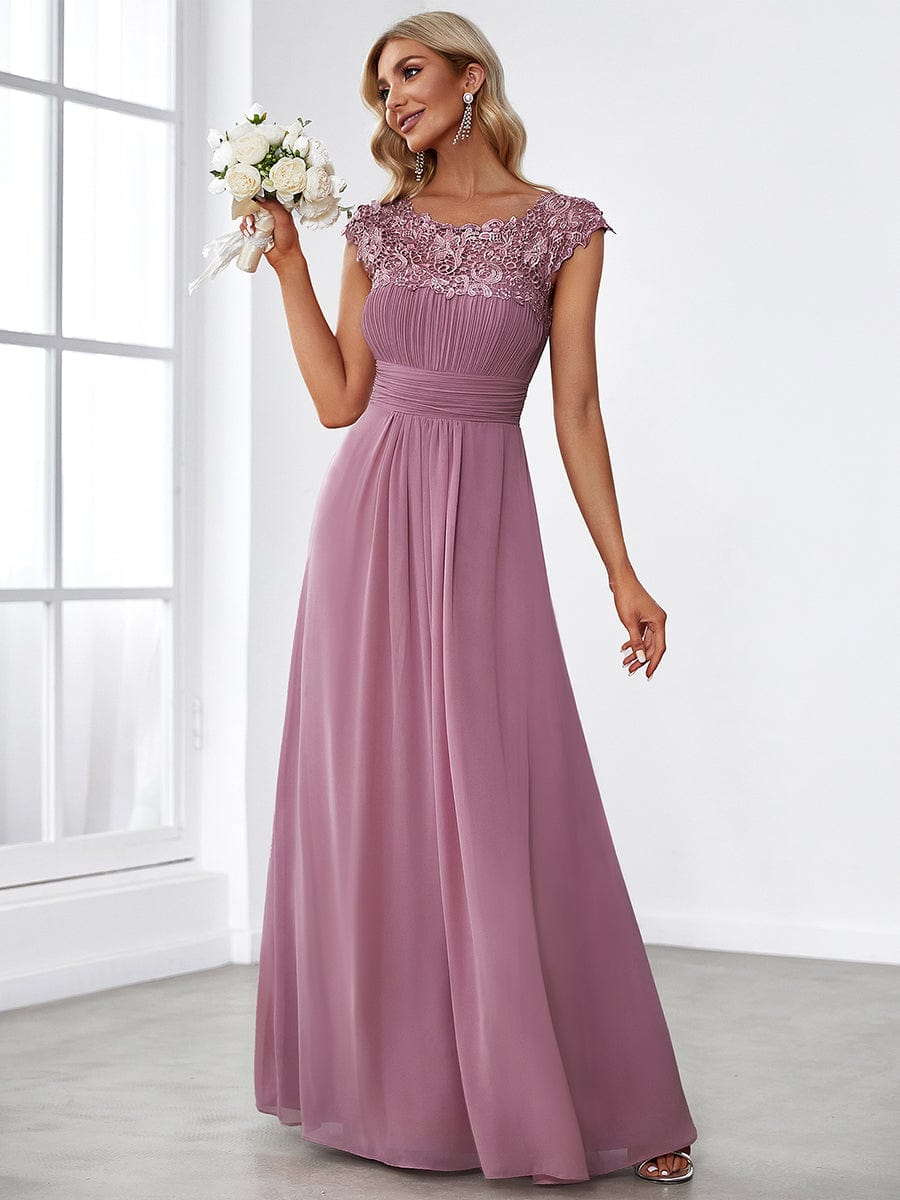 Custom Size Flattering Cap Sleeve Chiffon Bridesmaid Dress #color_Purple Orchid