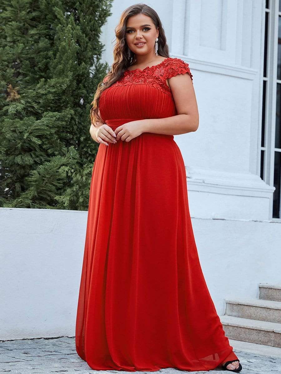 Custom Size Elegant Flattering Maxi Plus Size Evening Dress #color_Red