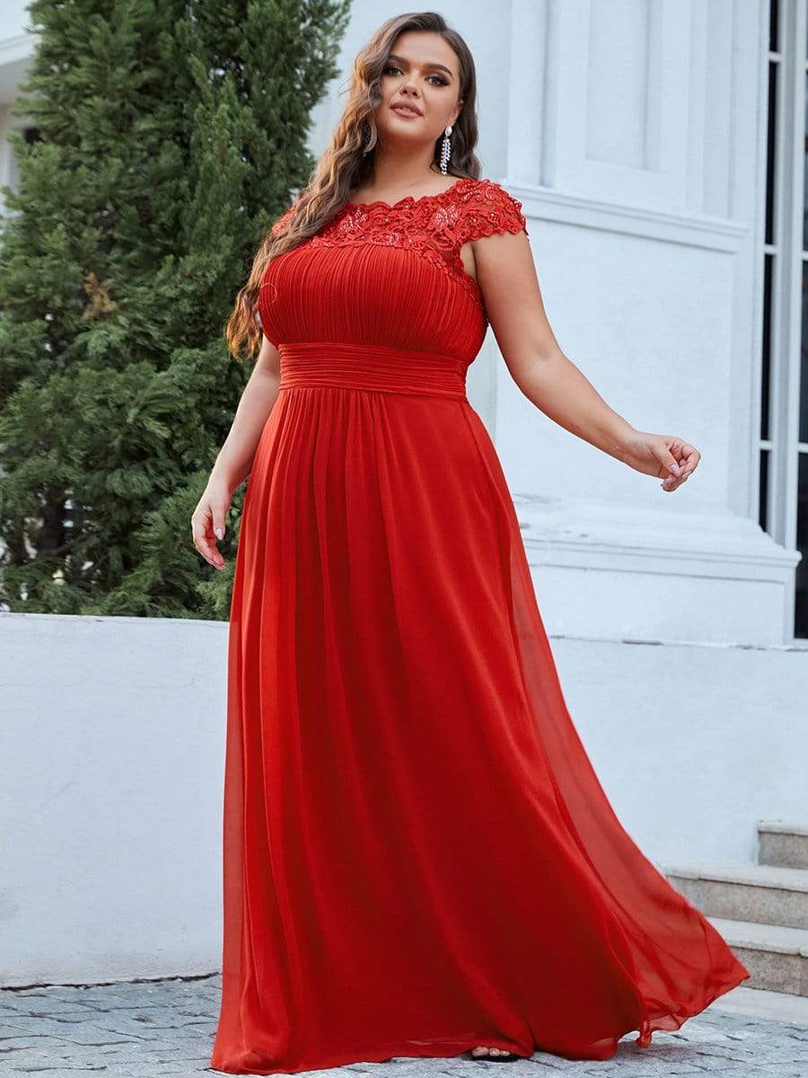 Custom Size Elegant Flattering Maxi Plus Size Evening Dress #color_Red