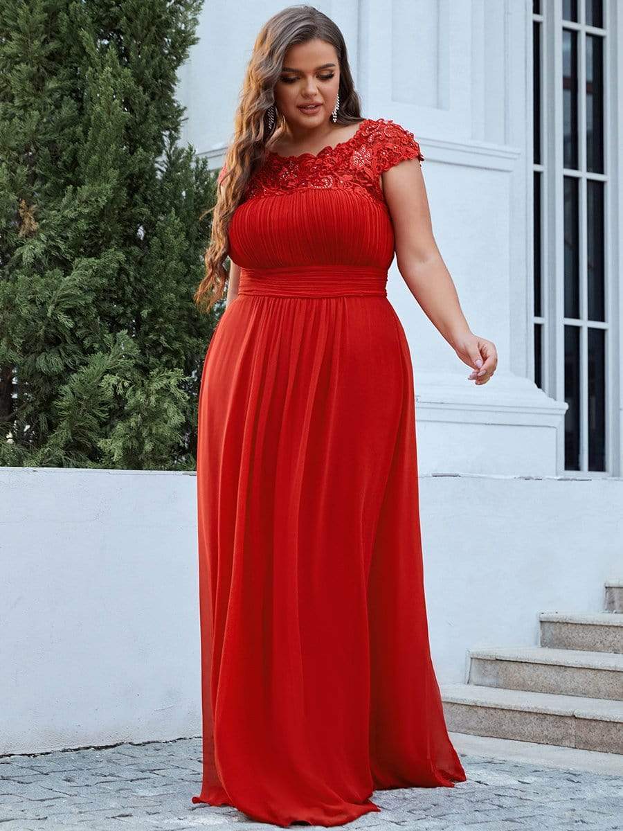 Custom Size Elegant Flattering Maxi Plus Size Evening Dress #color_Red