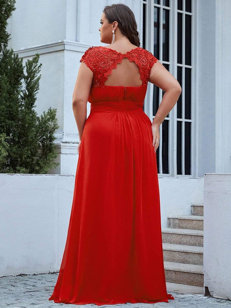 Custom Size Elegant Flattering Maxi Plus Size Evening Dress #color_Red