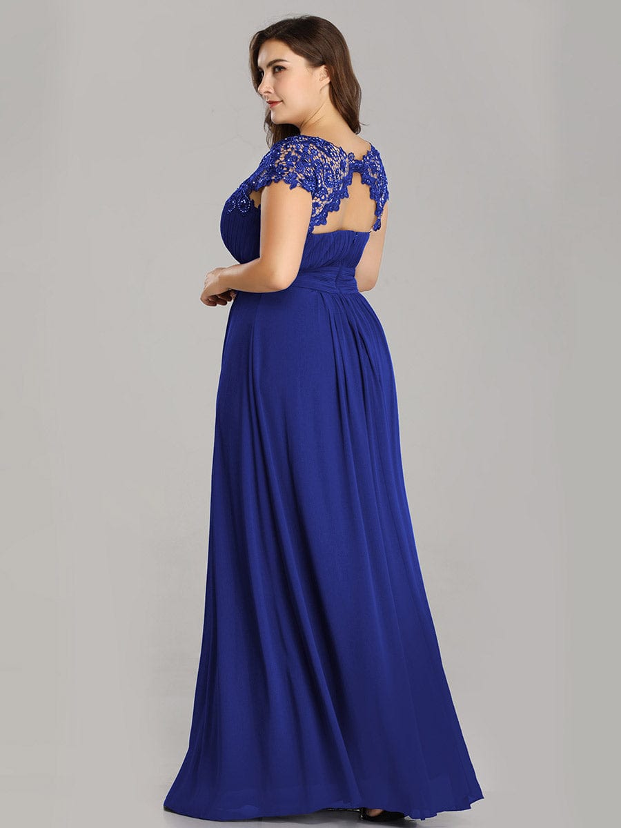 Custom Size Flattering Cap Sleeve Chiffon Bridesmaid Dress #color_Sapphire Blue