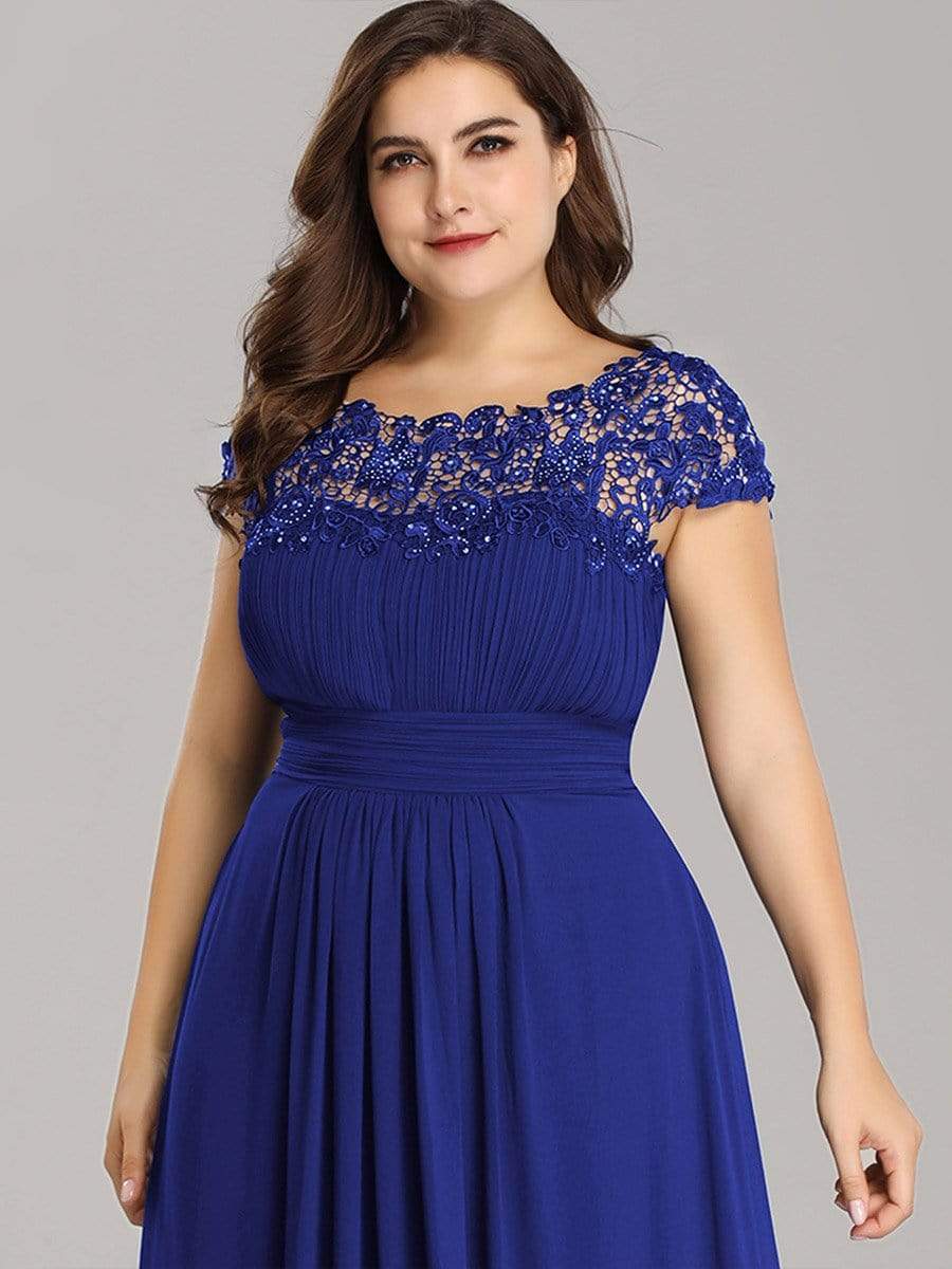 Custom Size Elegant Flattering Maxi Plus Size Evening Dress #color_Sapphire Blue