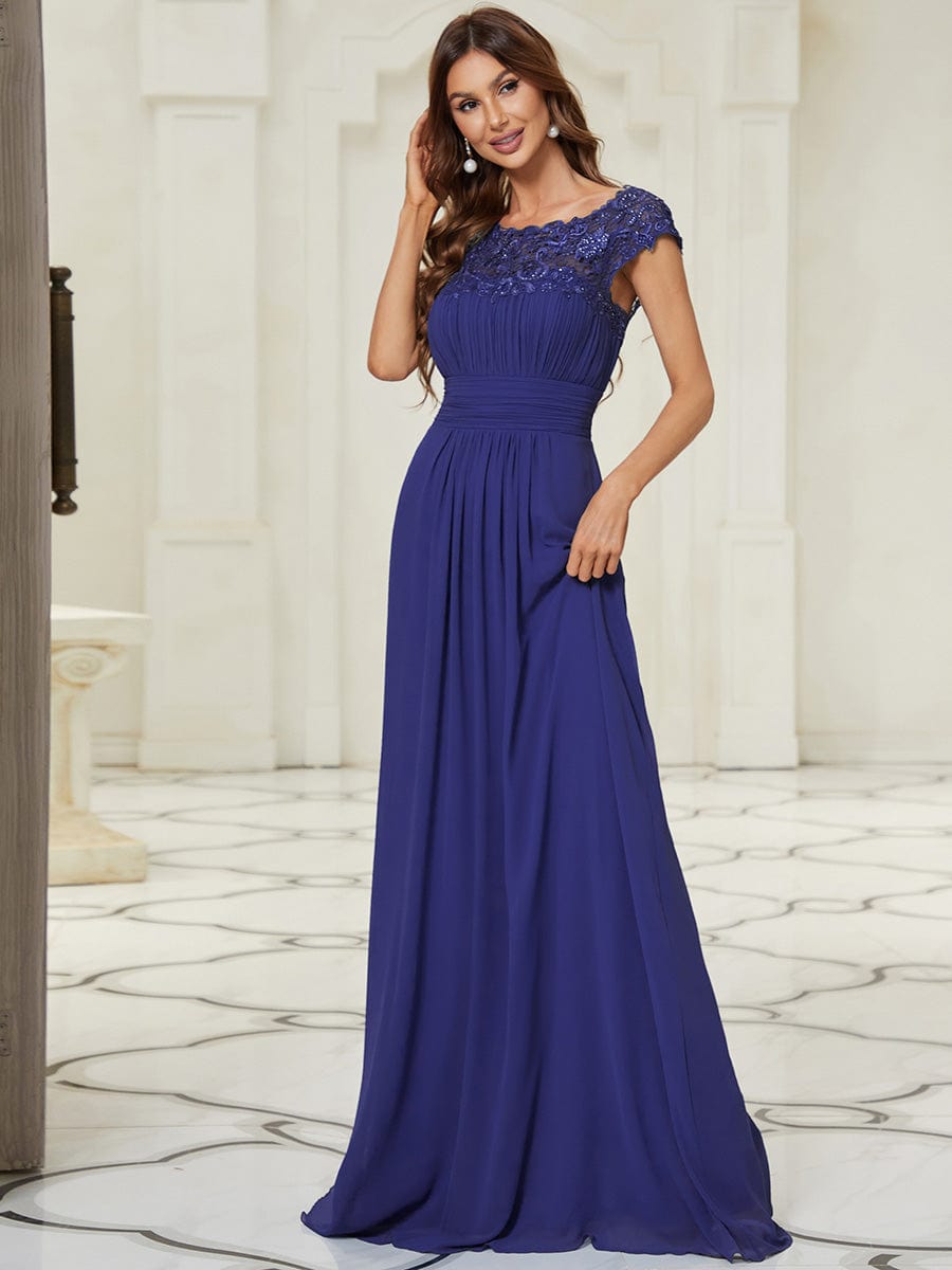 Custom Size Flattering Cap Sleeve Chiffon Bridesmaid Dress #color_Sapphire Blue