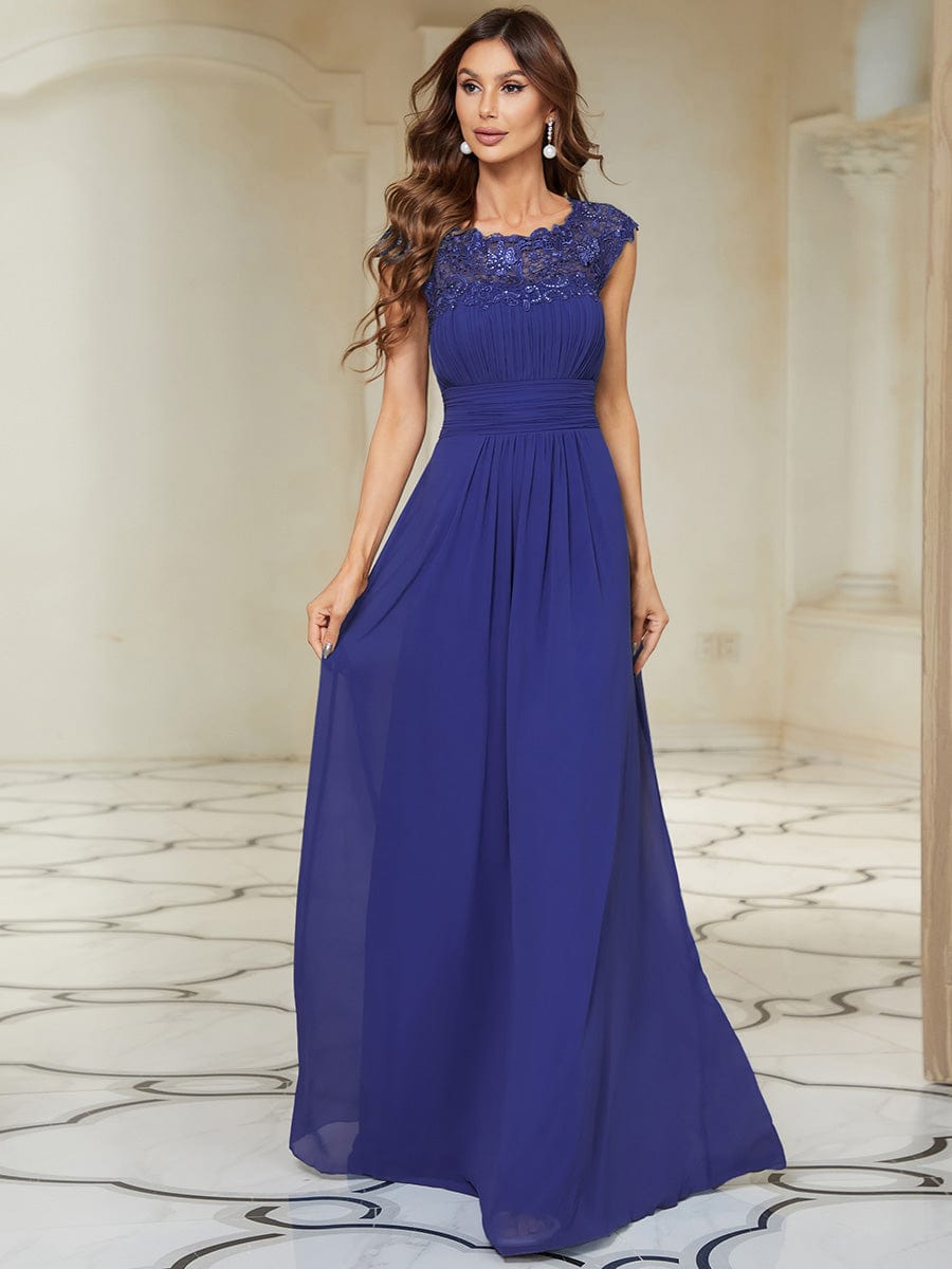 Custom Size Flattering Cap Sleeve Chiffon Bridesmaid Dress #color_Sapphire Blue