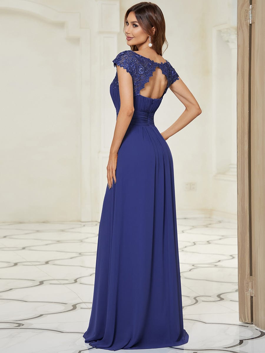 Custom Size Flattering Cap Sleeve Chiffon Bridesmaid Dress #color_Sapphire Blue