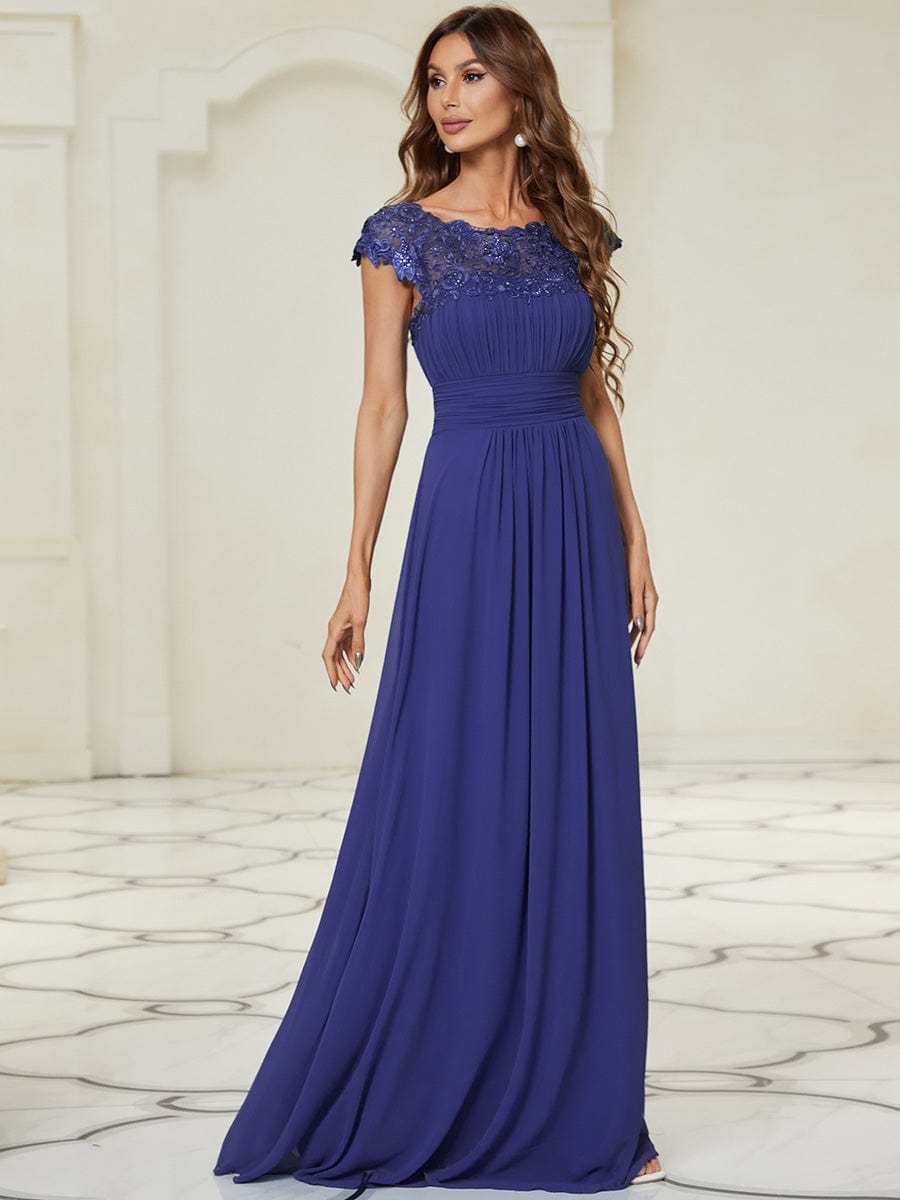 Custom Size Flattering Cap Sleeve Chiffon Bridesmaid Dress #color_Sapphire Blue