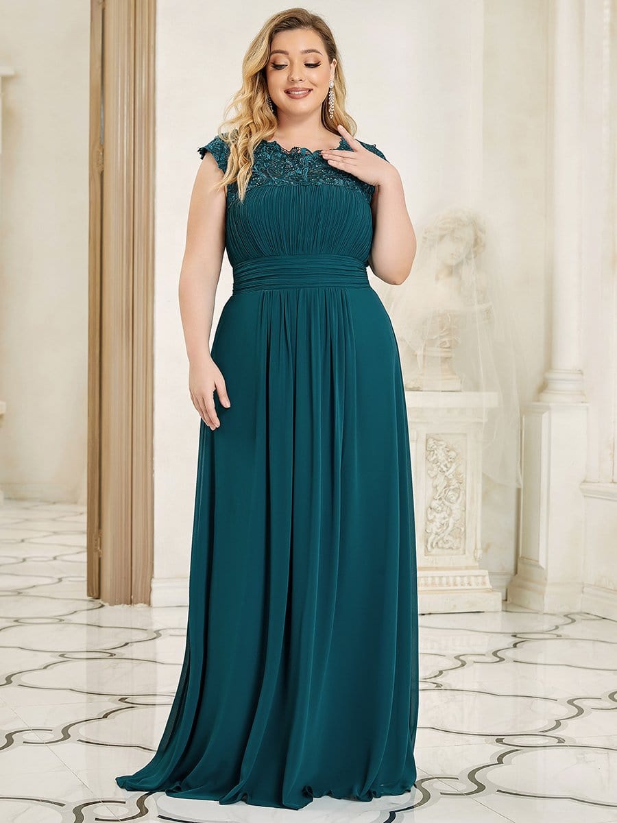 Elegant Flattering Maxi Plus Size Evening Dress #color_Teal