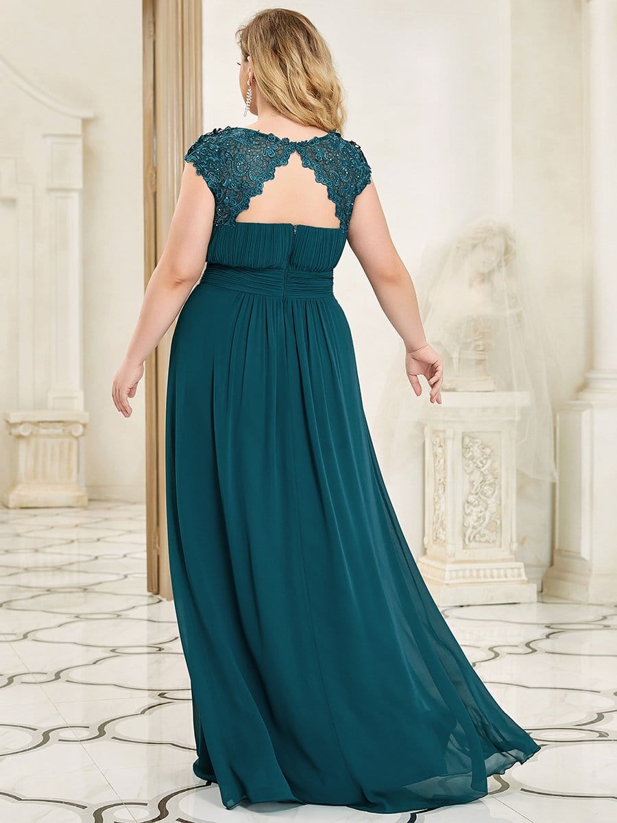 Elegant Flattering Maxi Plus Size Evening Dress #color_Teal